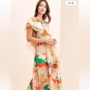 Mandira Wirk Ruffled One-Shoulder Floral Dress size XSmall